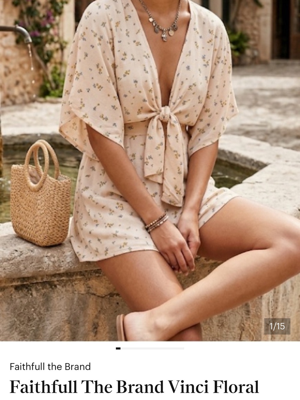 Faithfull the Brand Cream Floral Tie-Front Dress